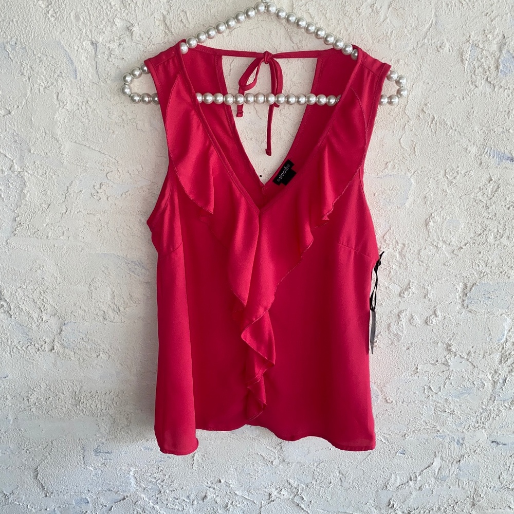 Stoosh Fuchsia Ruffle V-Neck Sleeveless Blouse
